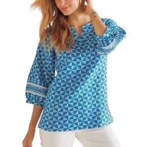 Soft Surroundings NWT Cotton Blend 3/4 Sleeve Tunic Geo Print XS